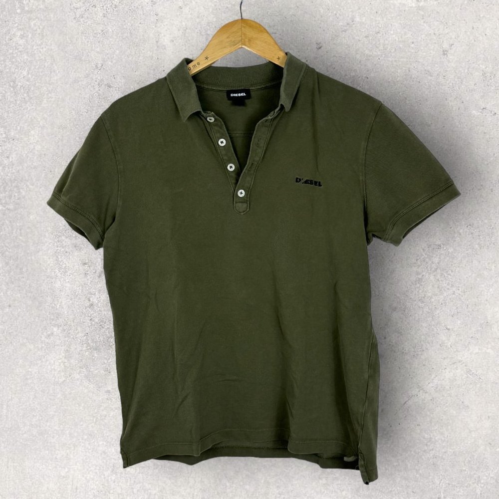 Diesel T-Heal Broken Olive Green Polo Shirt Mens Size XL Cotton Short Sleeves